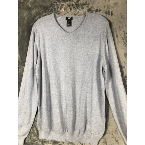 H&M Men’s Sweater Pull Over V-Neck Light Blue Long Sleeves Adult Large - Picture 2 of 10